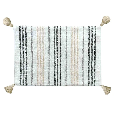 Canyon Natural & Grey Striped Tassel Bath Mat, 20x30