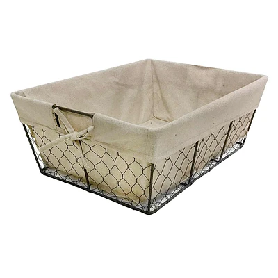 Metal Wire Storage Basket with Burlap Liner