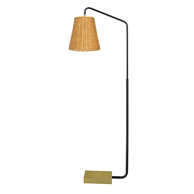 Black Floor Lamp Natural Shade 60In