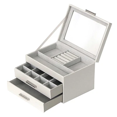 Grey Drawer Leather Jewelry Organizer