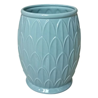 Blue Fan Ceramic Wastebasket, 10"