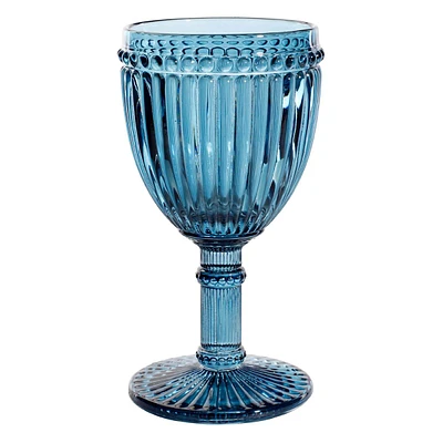 Providence Blue Beaded Glass Goblet, 10.5oz