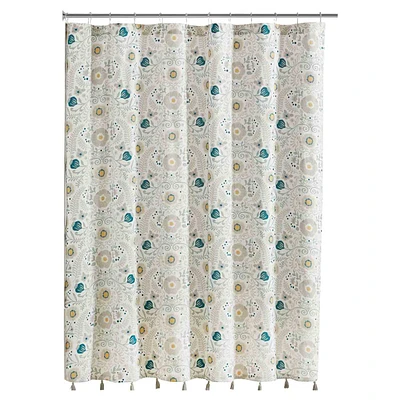 Tracey Boyd Multicolor Floral Printed Shower Curtain with Tassels, 70x72