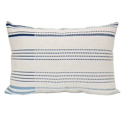 Blue Striped Woven Outdoor Throw Pillow, 14x20