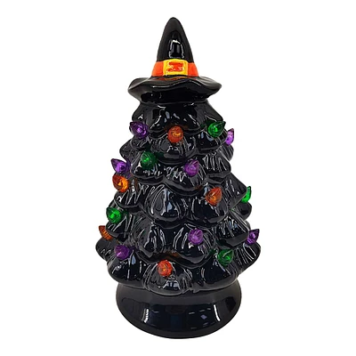 Black Pre-Lit Halloween Ceramic Tree, 6"