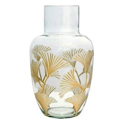 Etched Ginkgo Leaf Glass Vase, 5"