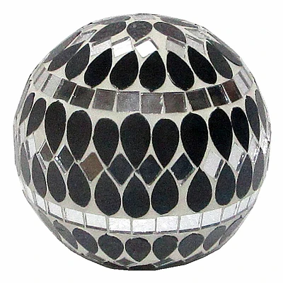 Black & Silver Mosaic Decorative Sphere, 4"