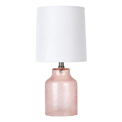 Light Pink Glass Rippled Mini Lamp with Shade, 13"