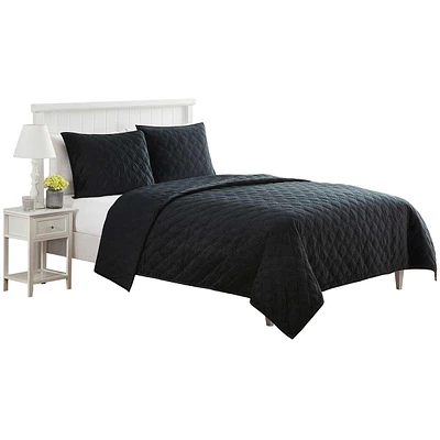 Providence 3-Piece Black Velvet Quilt Set, King