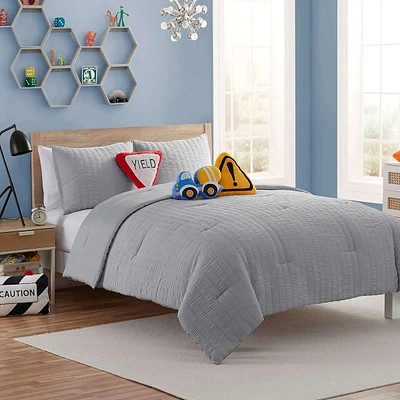 Tiny Dreamers Harbor Mist Grey Seersucker Comforter Set