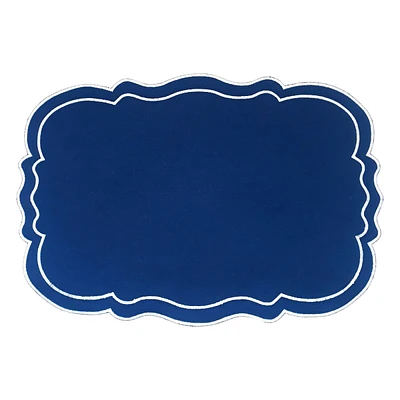 Set of 4 Embroidered Blue Scalloped Placemats