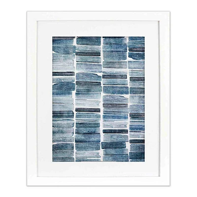 Glass Framed Matted Indigo Stripes Wall Art, 16x20