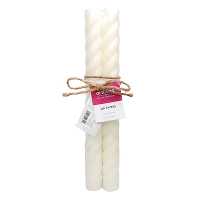 2-Pack White Twisted Taper Candles, 10"