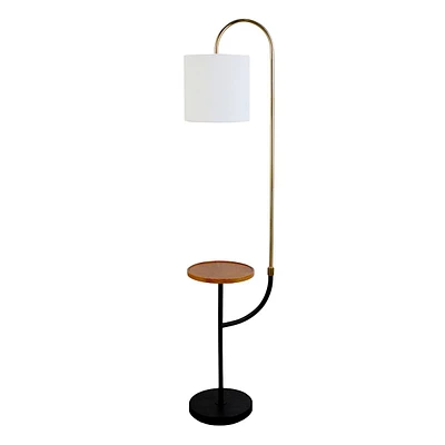 Crosby St. Gold Metal Wooden Shelf Floor Lamp with Shade, 59"