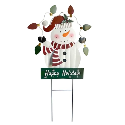 Happy Holidays Snowman Yard Stake, 34"