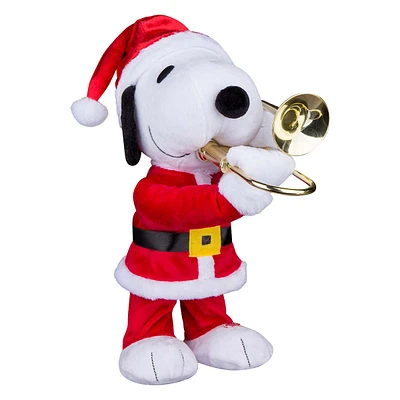 Animated Plush Snoopy in Santa Suit with Trombone, 12"