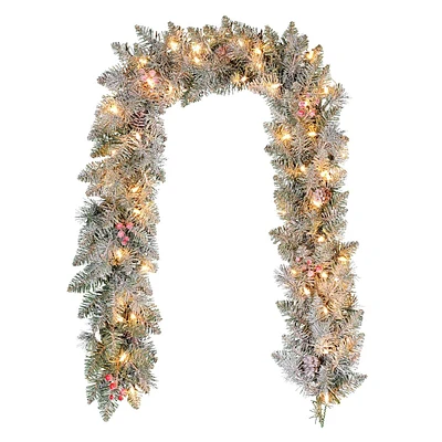 Pre-Lit Pelham Snowy Pine Garland, 6'