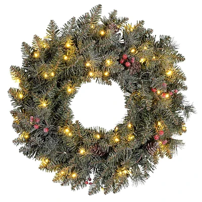 Pre-Lit Snowy Pelham Pine Wreath, 25"