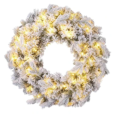 Pre-Lit Flocked Virginia Pine Wreath, 24"