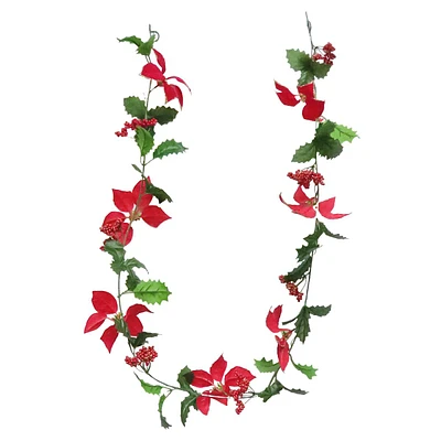 Red Glittered Poinsettia & Berry Garland