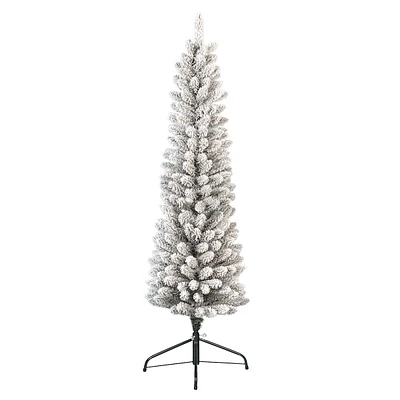 (A21) Unlit Flocked Slim Canadian Fir Christmas Tree, 5'