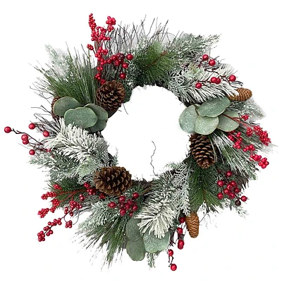 Flocked Pinecone & Berry Wreath, 26"