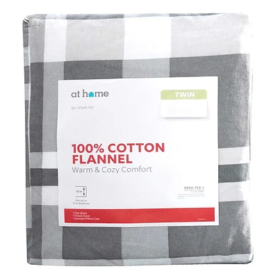 Grey Plaid Flannel Sheet Set