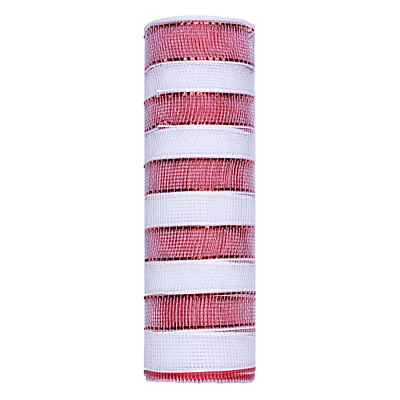 10.5" Red & White Striped Mesh Ribbon, 10yd