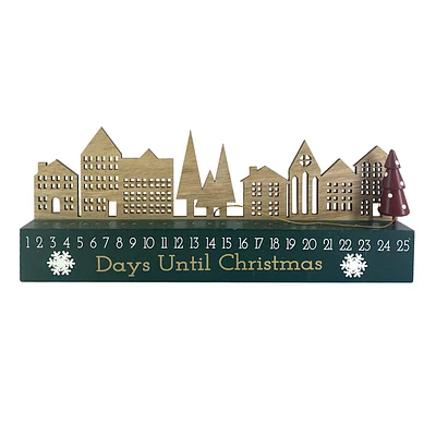 Green Christmas Village Count Down Sign, 14"