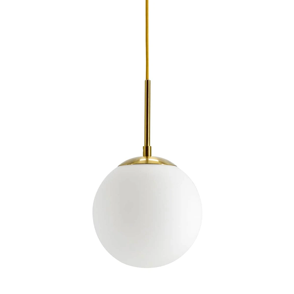 Brass & Glass Globe Hardwire Pendant Light, 9"