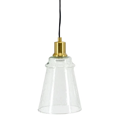 Brass Seeded Glass Hardwire Pendant Light, 11"