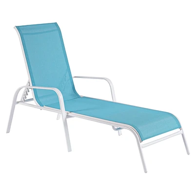 Stackable Aquarelle Blue Sling Patio Chaise Lounge Chair with White Frame