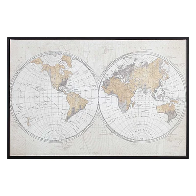 Framed World Map Canvas Wall Art, 36x24