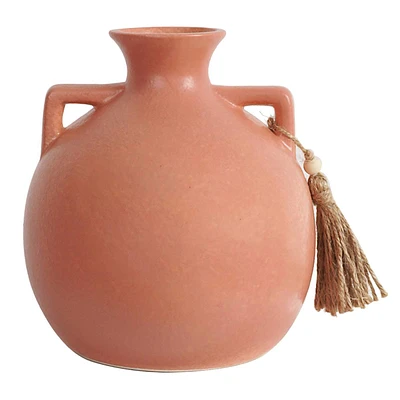 Pink Ceramic Vase with Tassel, 6.5"