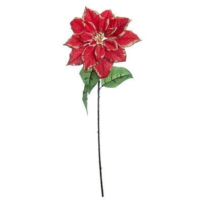 Red Glittered Poinsettia Stem, 28"