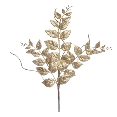 Gold Glittered Leaf Stem, 14"