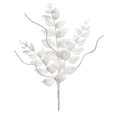 White Glittered Leaf Stem, 14"