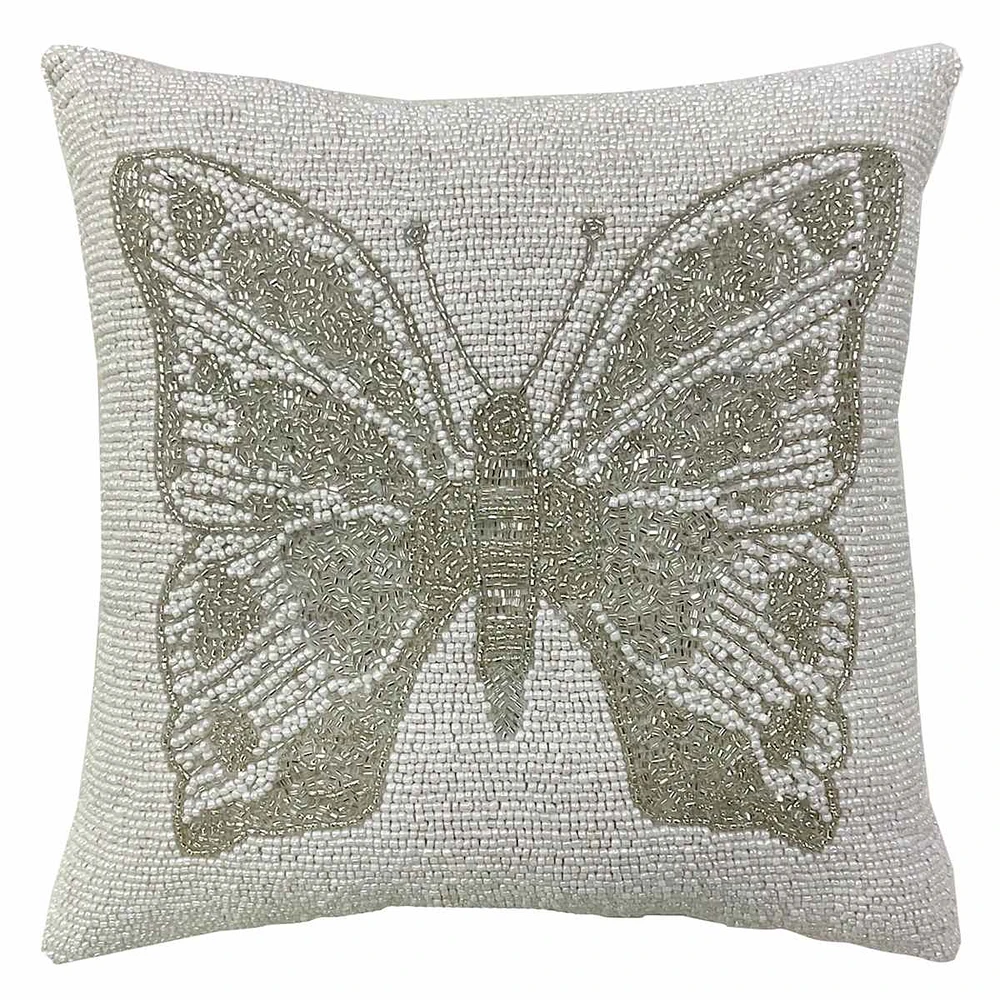 Beaded Butterfly Throw Pillow