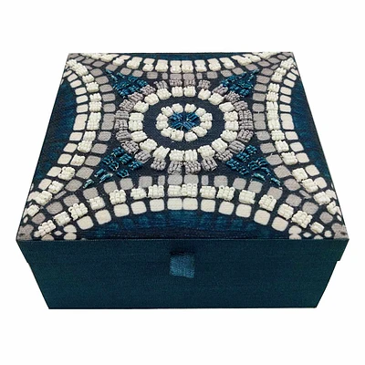 Tracey Boyd Green Wood Decorative Box with Beading, 6.5"