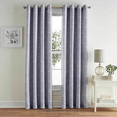 Amelia Blue Geo Jacquard Light Filtering Curtain Panel, 84"