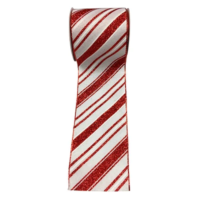 4" Red & White Striped Ribbon, 5yd