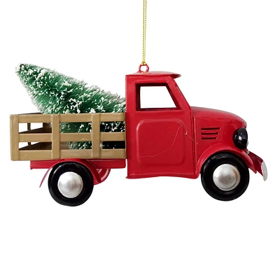 Red Farm Truck Tin Sheet Ornament, 6"