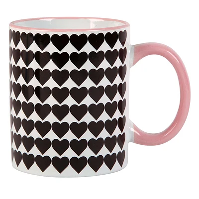 Black, White & Pink Heart Mug, 16oz