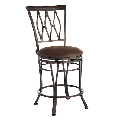 Marsol Brown Swivel Counter Stool with Faux Leather Seat