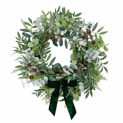 Mixed Leaves & Pinecone Wreath, 24"