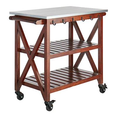 Antwerp Wooden Bar Cart with Metal Top & Towel Hooks