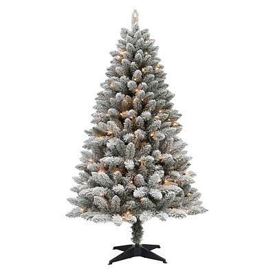 (A23) Pre-Lit Flocked Canadian Fir Christmas Tree, 5'