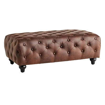 Providence Chesterfield Tufted Brown Faux Leather Ottoman