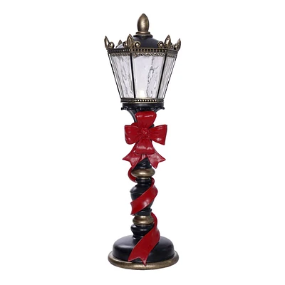 Classic Christmas Lamp Post with Red Bow, 16"