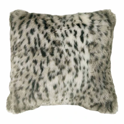 Snow Leopard Faux Fur Throw Pillow, 18"